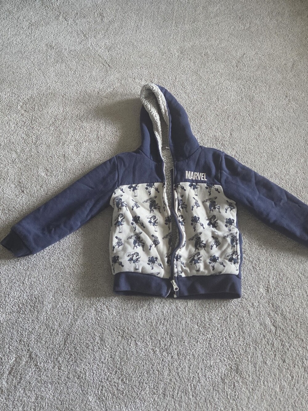 Marvel Kids Navy and Cream Hooded Zip-Up Sweatshirt with Character Print